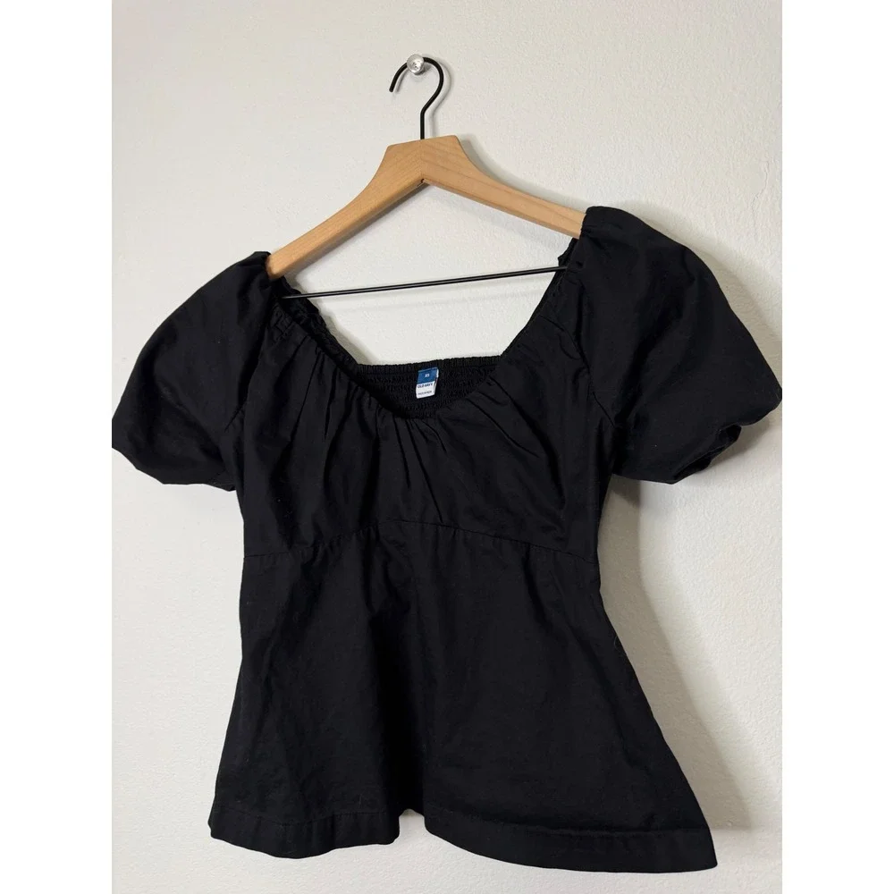 Old Navy - Black‎ Babydoll Puff Sleeve Shirred Top Size XS